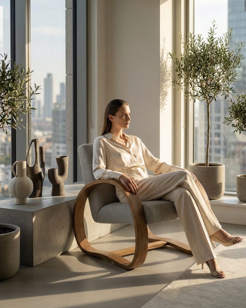 Poltrona in ambiente caldo e naturale AI